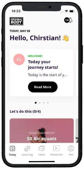 Coaching screen with training schedule and habits